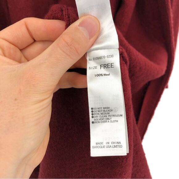 MOUSSY Open Front Knit Wool Duster Cardigan Maroon Red OS - Picture 8 of 10